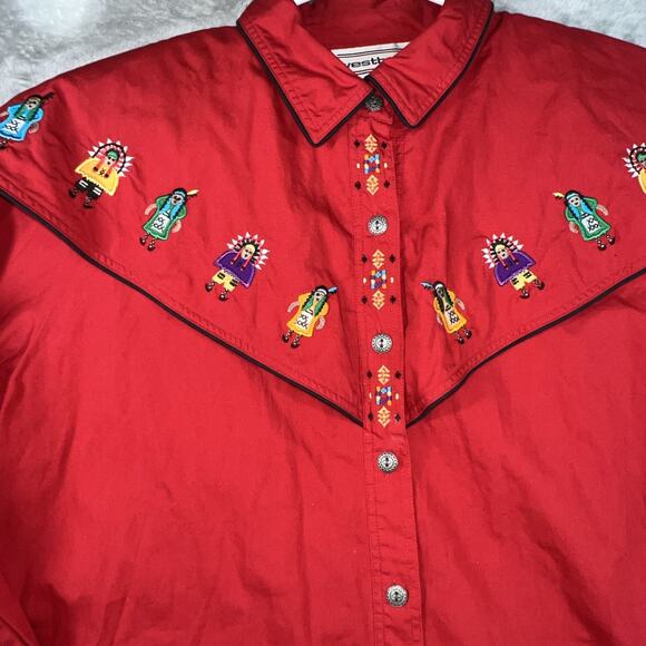 Westbound Red Embroidered Bead Embellished Native American Shirt Women Sz L - Picture 4 of 13
